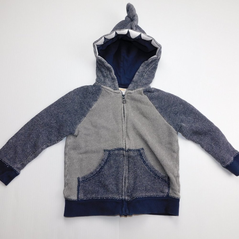 Gymboree SHARK Fin Full Zip Hoodie Blue Gray Toddler Boys 3T